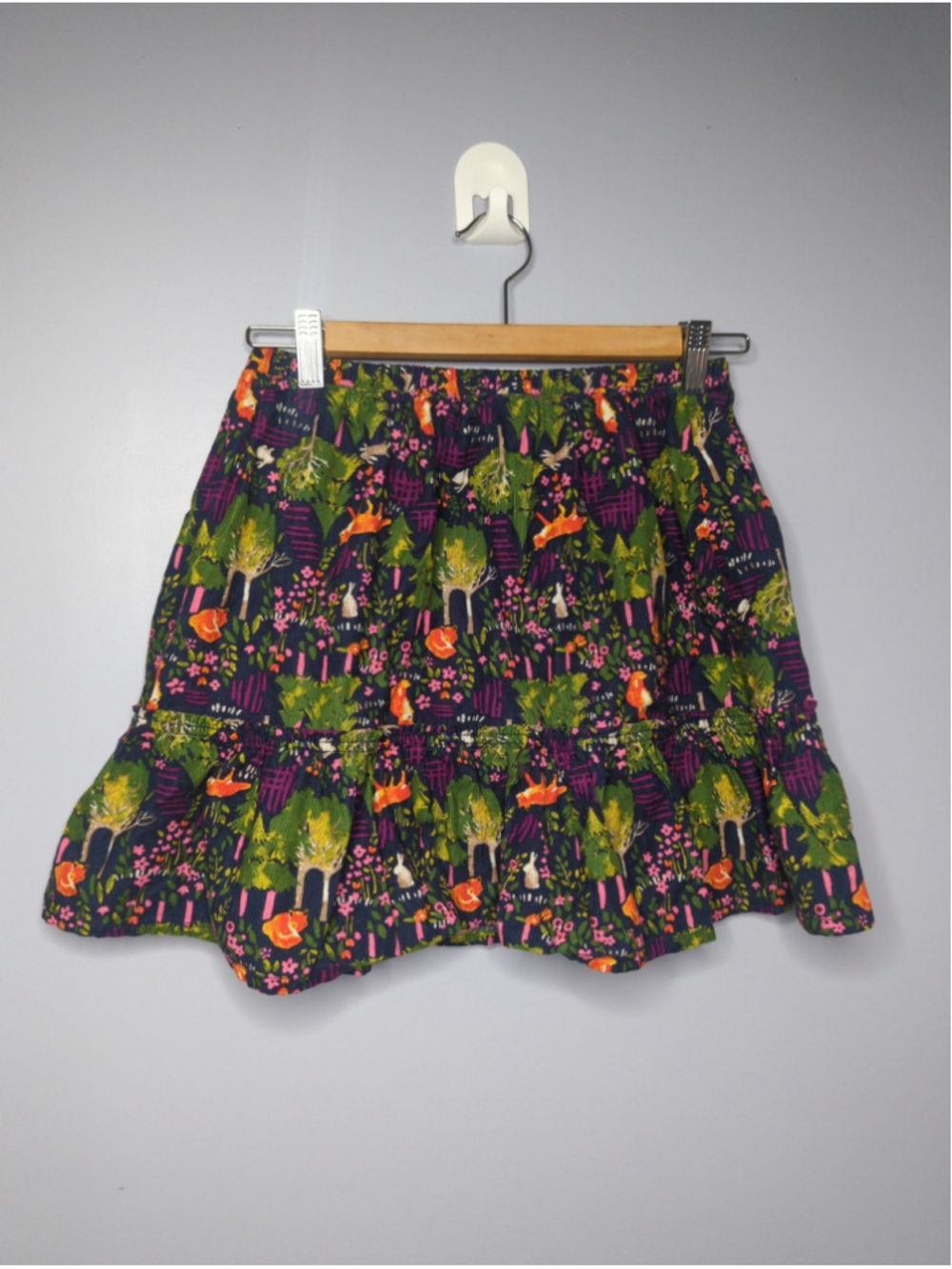 Lands' End Girls Woodland Animals Corduroy Tiered Mini Skirt, Size Medium 10-12